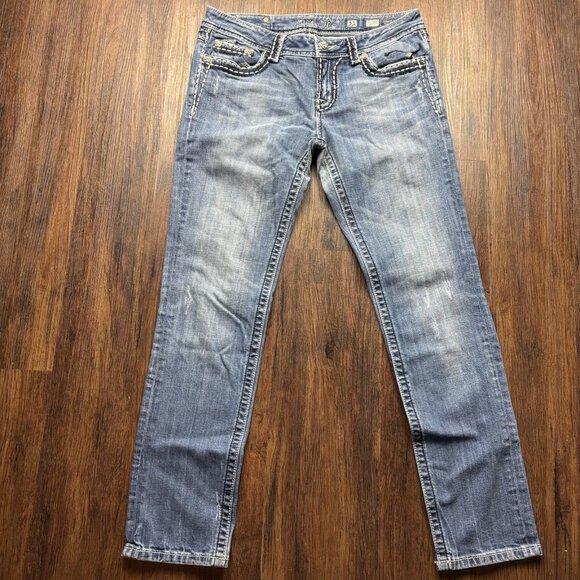Miss Me Relaxed Skinny Jeans Embellished Distressed Light Wash Women's Size 31 - Picture 1 of 12